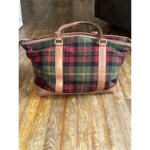 Plaid Tote Bag with Leather Accents